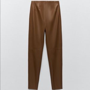 NWT Zara high rise brown leather leggings